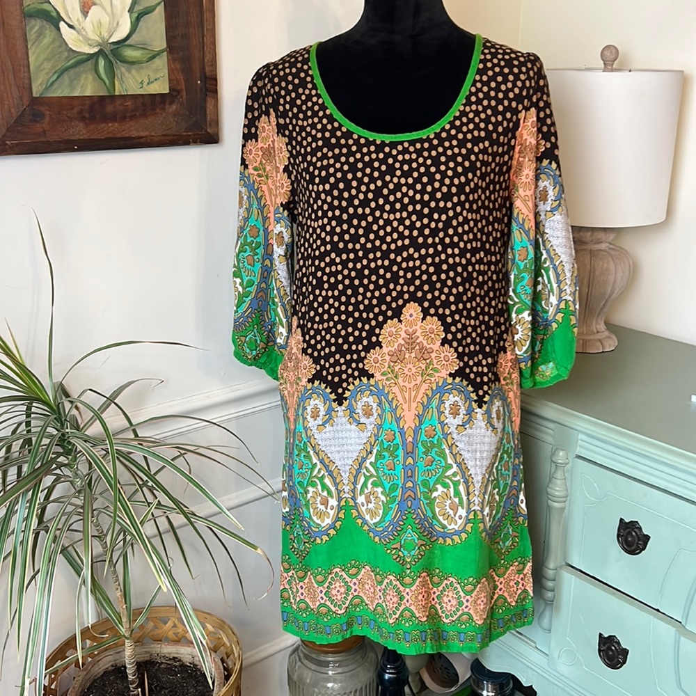 Just Funky Whimsical 3/4 sleeve floral mini dress